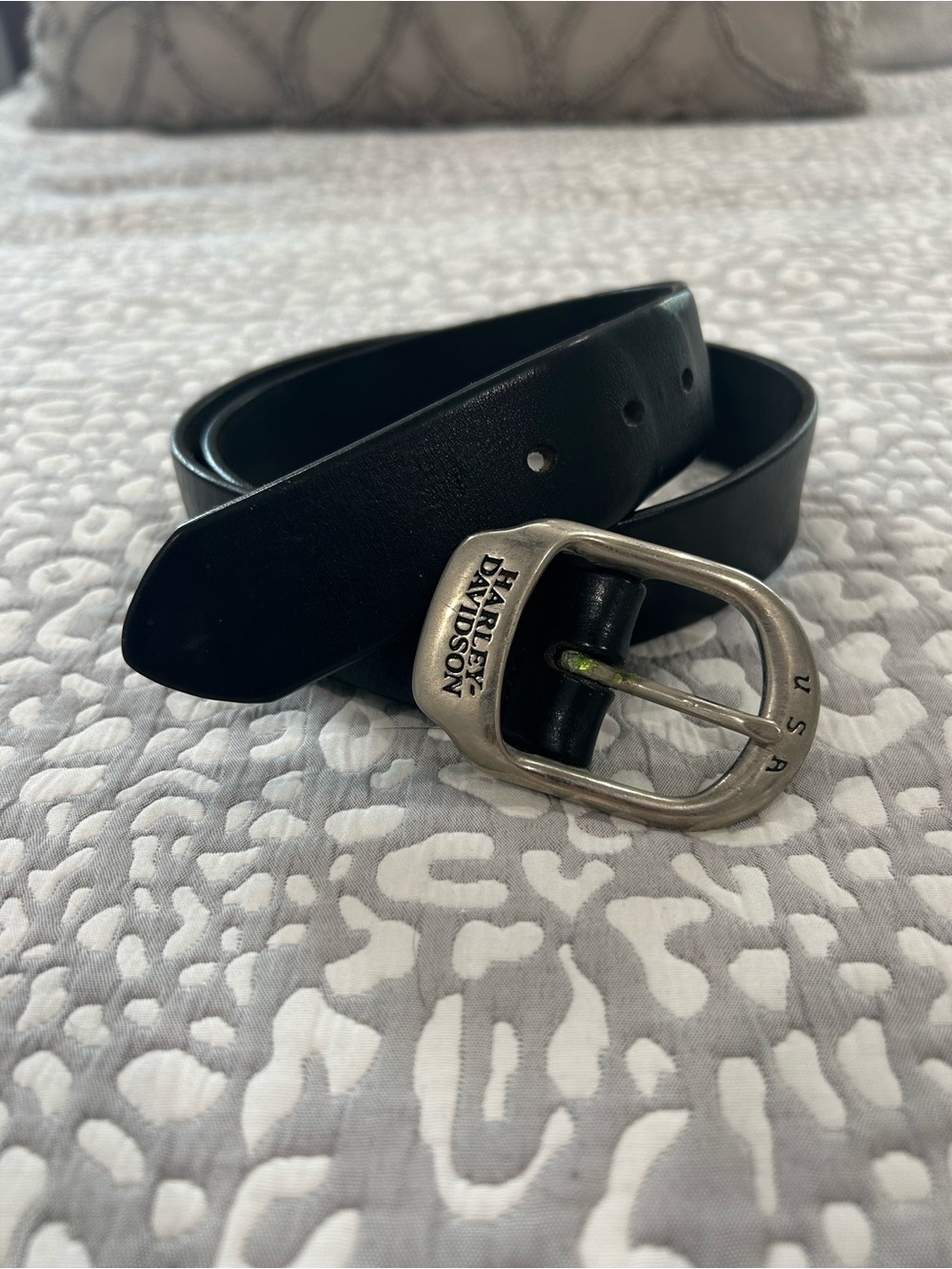 Harley-Davidson Black Leather Belt with Branded Silver Buckle